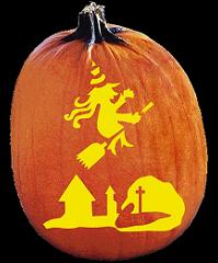 SPOOKMASTER WITCH RIDING BROOM PUMPKIN CARVING PATTERN